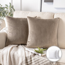 Phantoscope Soft Silky Velvet Series Square Decorative Throw Pillow Cusion for Couch, 22" x 22", Light Coffee, 2 Pack
