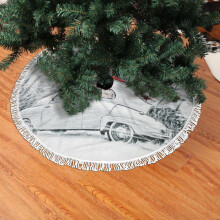 Christmas Fringed Lace Tree Skirt, Christmas Retro Car With Tree Soft, Light, Good Touch Tree Skirt 48"