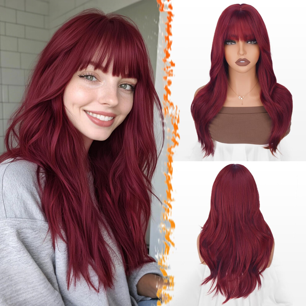 Unisex 26 Inch Long Wavy Synthetic Wig And 20 Inch Layered Wig With Bangs Natural Look