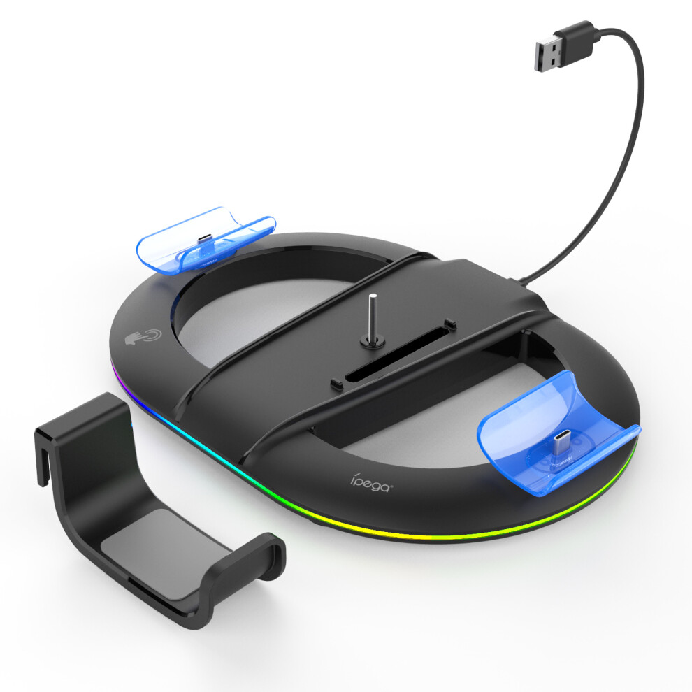 Console Stand & Charger Dock For Ps5 Slim, Controller Charging Station With Headset Hanger & Rgb Led - Compatible With Ps5 Slim Digital/Disc Edition 9170372877478