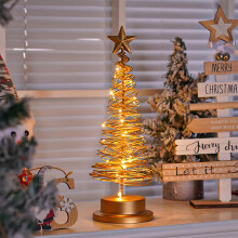 Christmas Table Decoration LED Spiral Christmas Tree with Star Topper Gold Metal Battery Powered