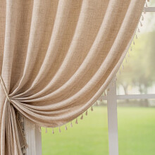 Boho Beige Curtains 84 Inches Long, Light Filtering Linen Cotton with Tassel, Rustic Farmhouse Panels for Living Room Bedroom, Set of 2