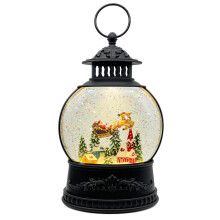 Christmas Snow Globe Lantern with LED Glitter, Reindeer Design, Timer, USB and Battery Powered