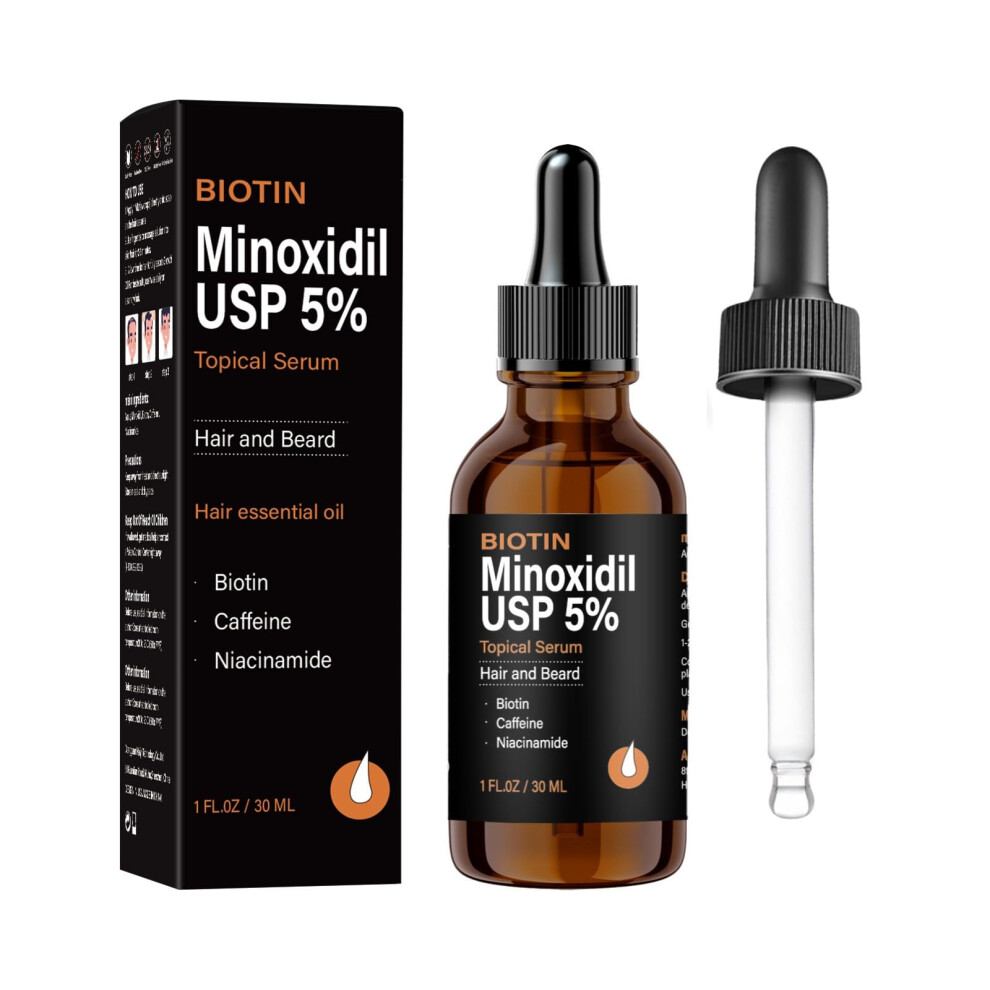5% Minoxidil Hair Growth Serum for Men and Women, Beard and Scalp Treatment with Biotin and Caffeine, 1 Pack