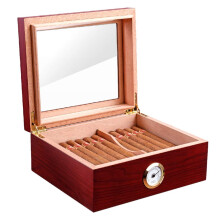 Cedar Wood Cigar Humidor Box for 50 Cigars with Humidifier, Brown Luxury Storage 26x22x11cm