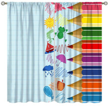 Blackout Curtains for Kids Room with Rod Pocket, Cute Colorful Pencil Design, 42x45in Set of 2