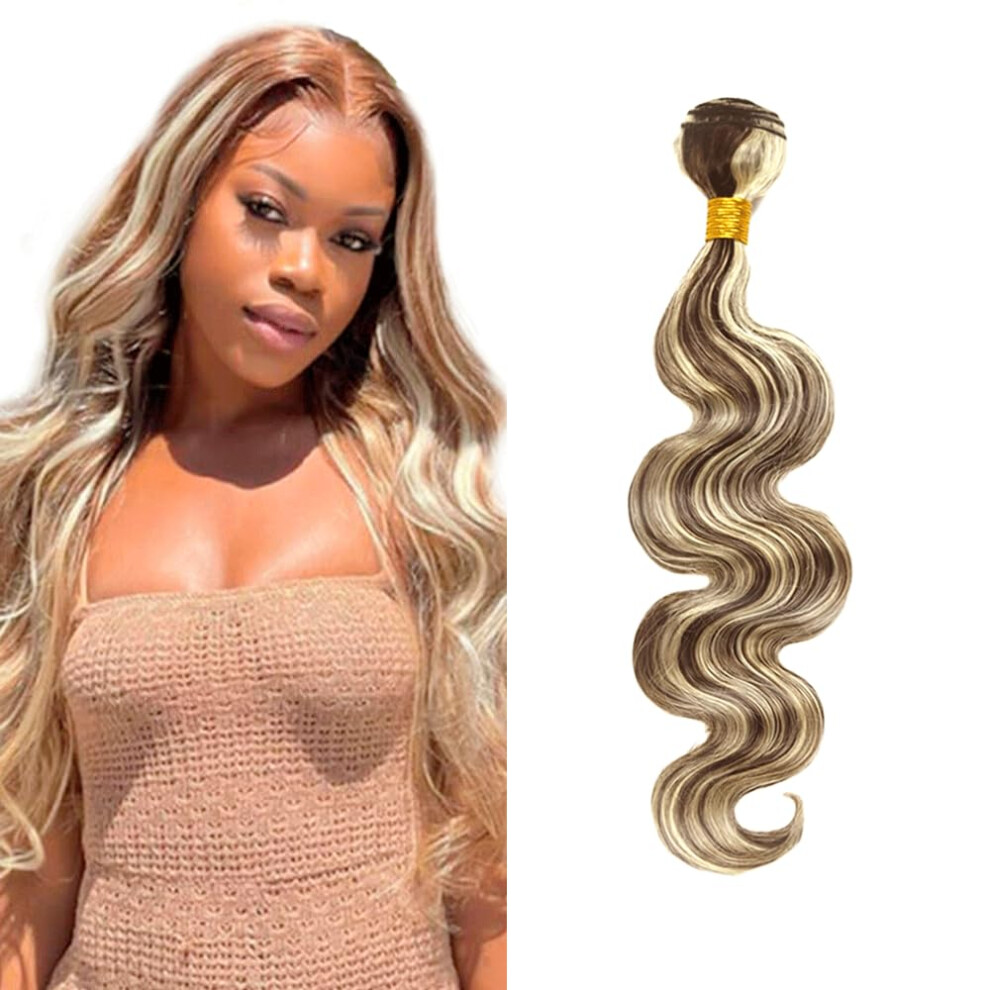 Unisex P4/613 Highlight Blonde Brazilian Virgin Human Hair Body Wave Bundle 14 Inch Remy Extensions