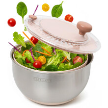 Stainless Steel Salad Spinner 5.3Qt with Drain Spout and Stop Button for Lettuce and Vegetables