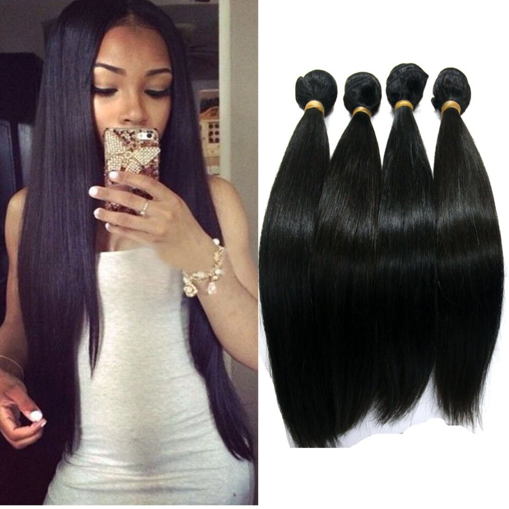 Unisex Grade 7A Brazilian Straight Hair Bundles Virgin Human Hair Extensions Dyeable Natural Color 28