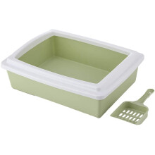 Splashproof Semi-Closed Cat Litter Basin,Rectangle Semi-Closed Anti-Splash Pet Cat Litter Box Case Toilet Tray with Scoop Green