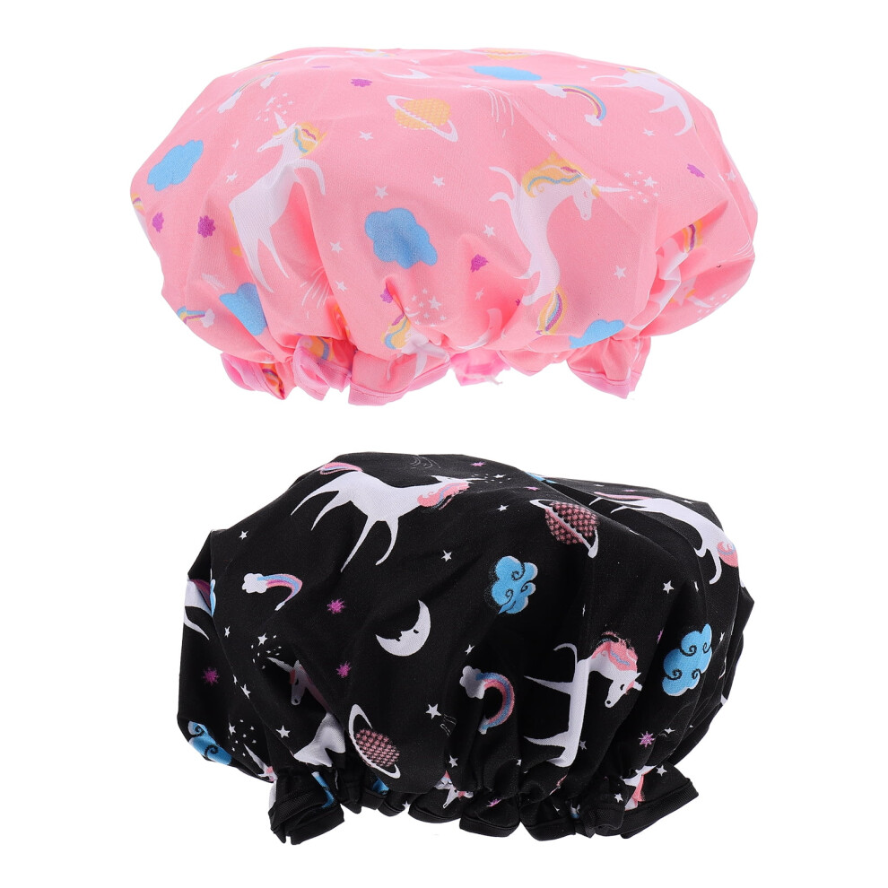 2pcs Lovely Unicorn Bathing Shower Caps Shower Hat Waterproof Bonnet for Women