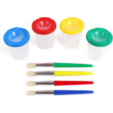 Casewin Spill Proof Paint Cup and Paint Brushes Kit Art Supplies Gift for Toddlers Kids Beginners Painting Coloring Drawing, 4 Assorted Color