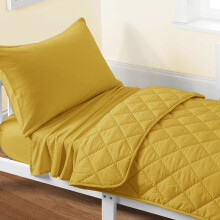 Flxxie Microfiber Toddler Bedding Set, Soft & Easy Care, 4-Piece: Quilted Comforter, Sheets, Pillowcase, Yellow