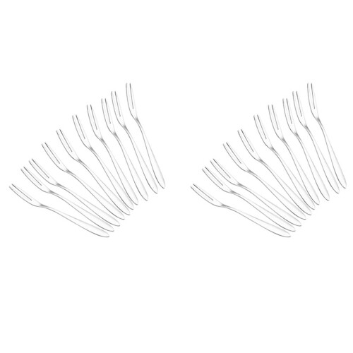 20Pcs Stainless Steel Reusable Fruit Fork Cake Snack Dessert Salad Flatware Fork Two- Fork Set Kitchen Tool 13cm
