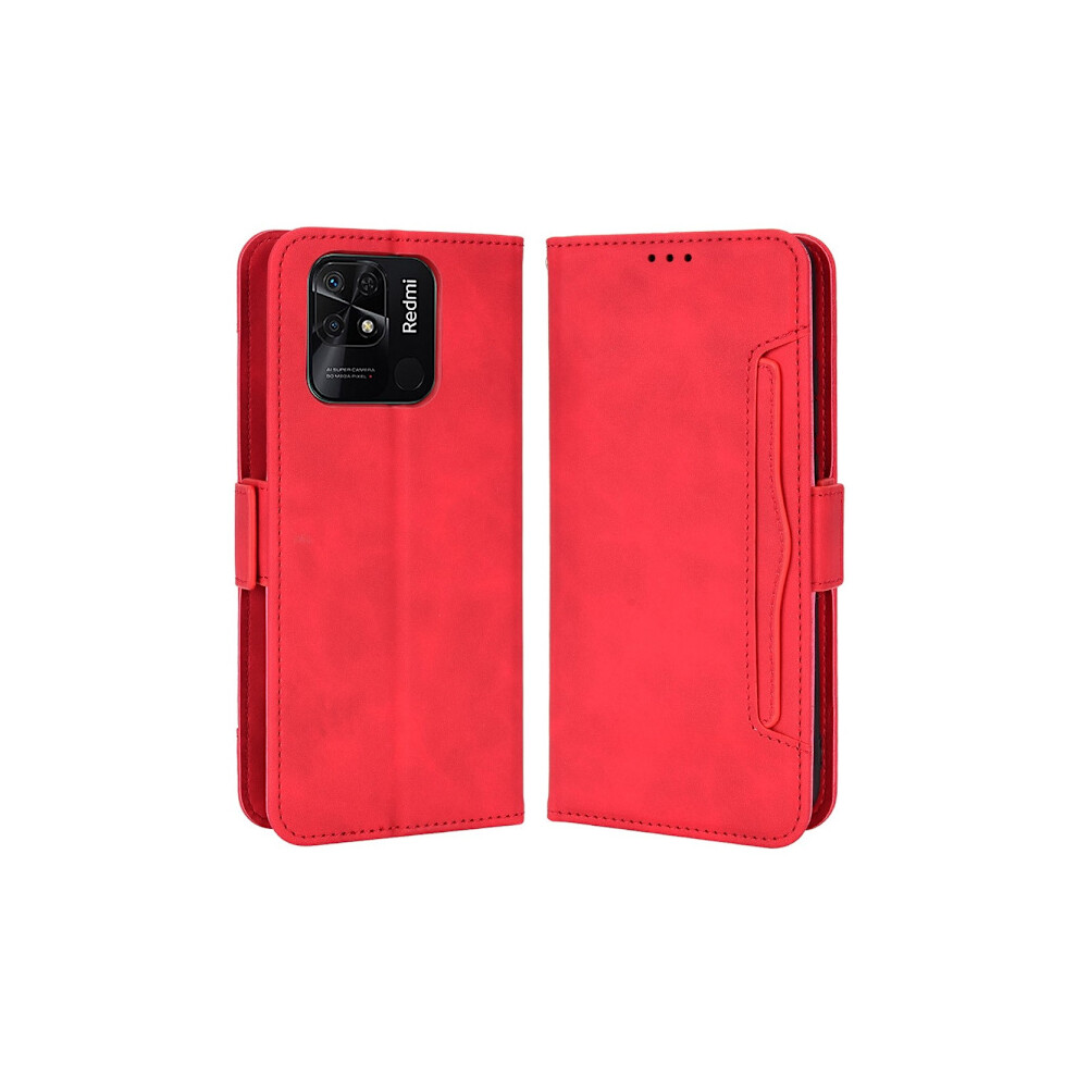Skalo Compatible With Xiaomi Mi 10C 6-Compartment Wallet Case - Red 9418476371394