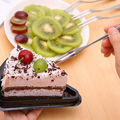 20Pcs Stainless Steel Reusable Fruit Fork Cake Snack Dessert Salad Flatware Fork Two- Fork Set Kitchen Tool 13cm 1