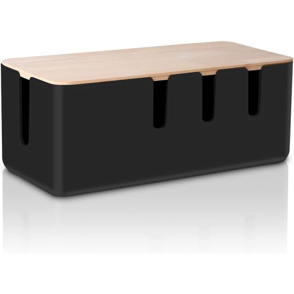 Cable Management Box By Solid Wood Lid, Cord Organizer For Desk Tv Computer Usb Hub System To Cover And Hide & 9418476371738