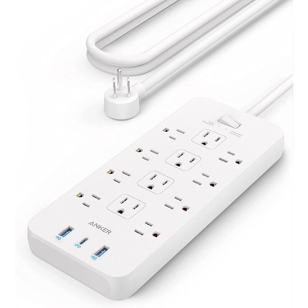 Compatible With Anker Power Strip Surge Protector (2100J), 12 Outlets With 3 Usb Ports For Compatible With Iphone 15/15 Plus/15 Pro/15 Pro Max, 5Ft, 9130661652414