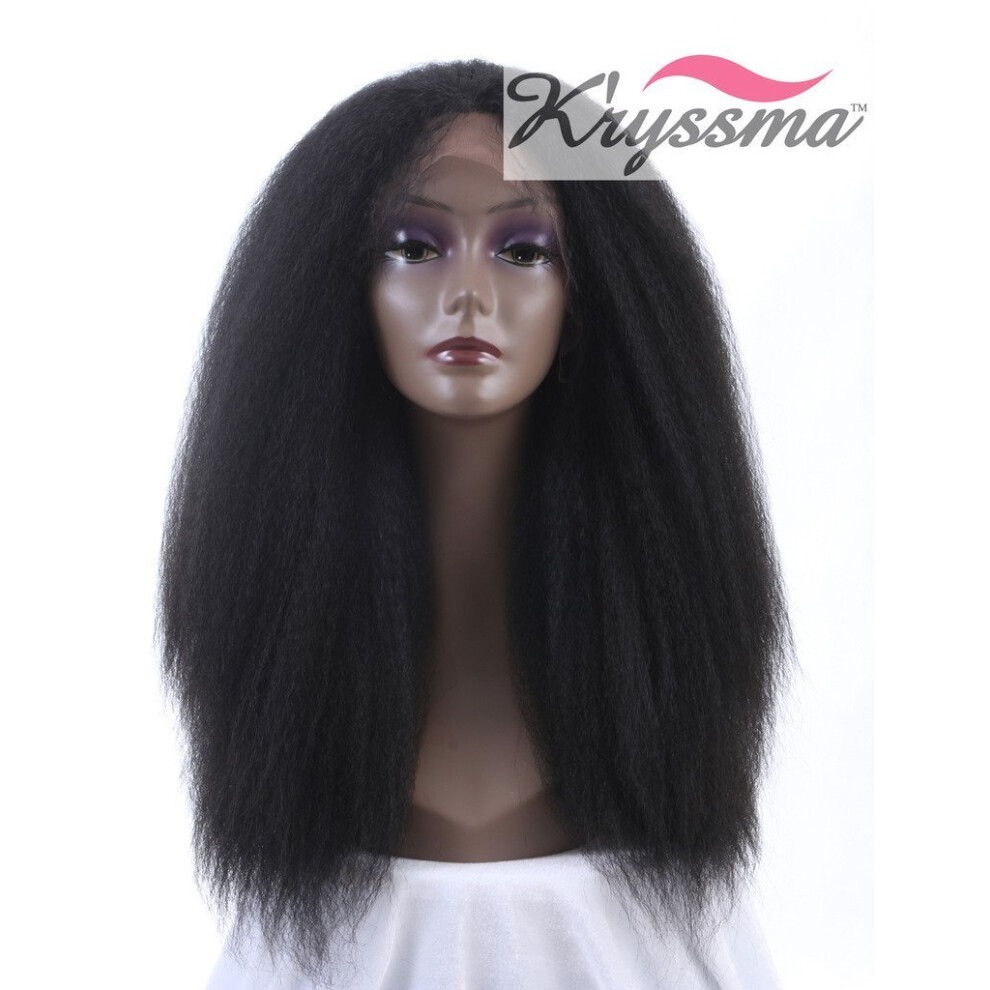 Unisex Black Italian Yaki Lace Front Wig 20 Inch Natural Synthetic Coarse Yaki Texture For Women
