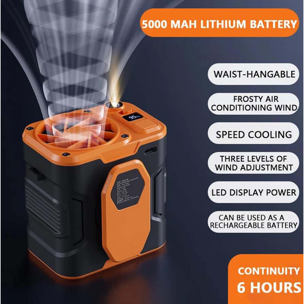 Portable Waist Fan 5000Mah, 12H Runtime, 3 Speeds, Strong Airflow, Hands-Free Belt Clip Fan For Outdoor Work - Compatible With Outdoor Use 9170372880935