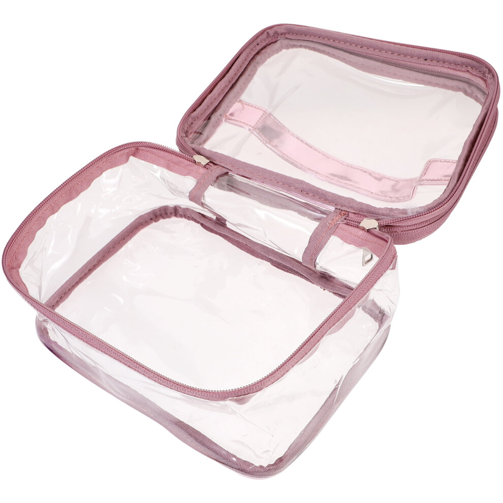 Pink Waterproof Cosmetic Bag Clear Zip Bags For Travel Makeup Pouch Double Layer Toiletries Woman