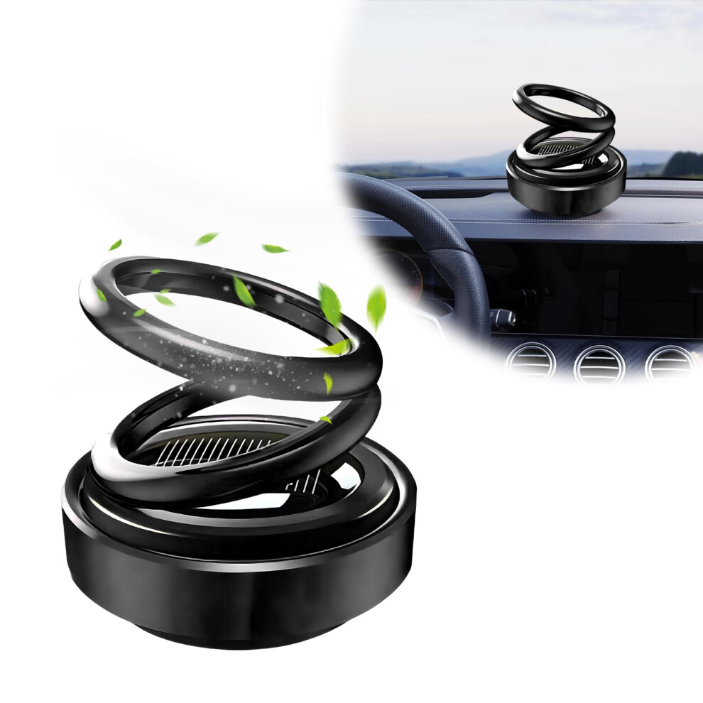 Solar Powered Rotating Car Air Freshener With Double Ring Diffuser, 360 Scent Dashboard Ornament Black 9113335513563