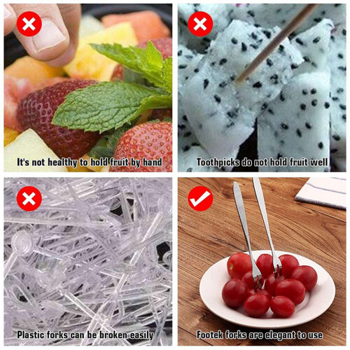 20Pcs Stainless Steel Reusable Fruit Fork Cake Snack Dessert Salad Flatware Fork Two- Fork Set Kitchen Tool 13cm 2