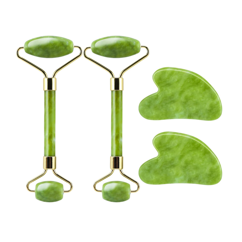Green Jade Roller And Gua Sha Set Jade Facial Tools For Puffiness Reduction And Lymphatic Drainage