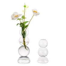 Glass Flower Vase Set, HandBlown Clear Bubble Shape with Wide Base for Modern Home Decor and Flowers
