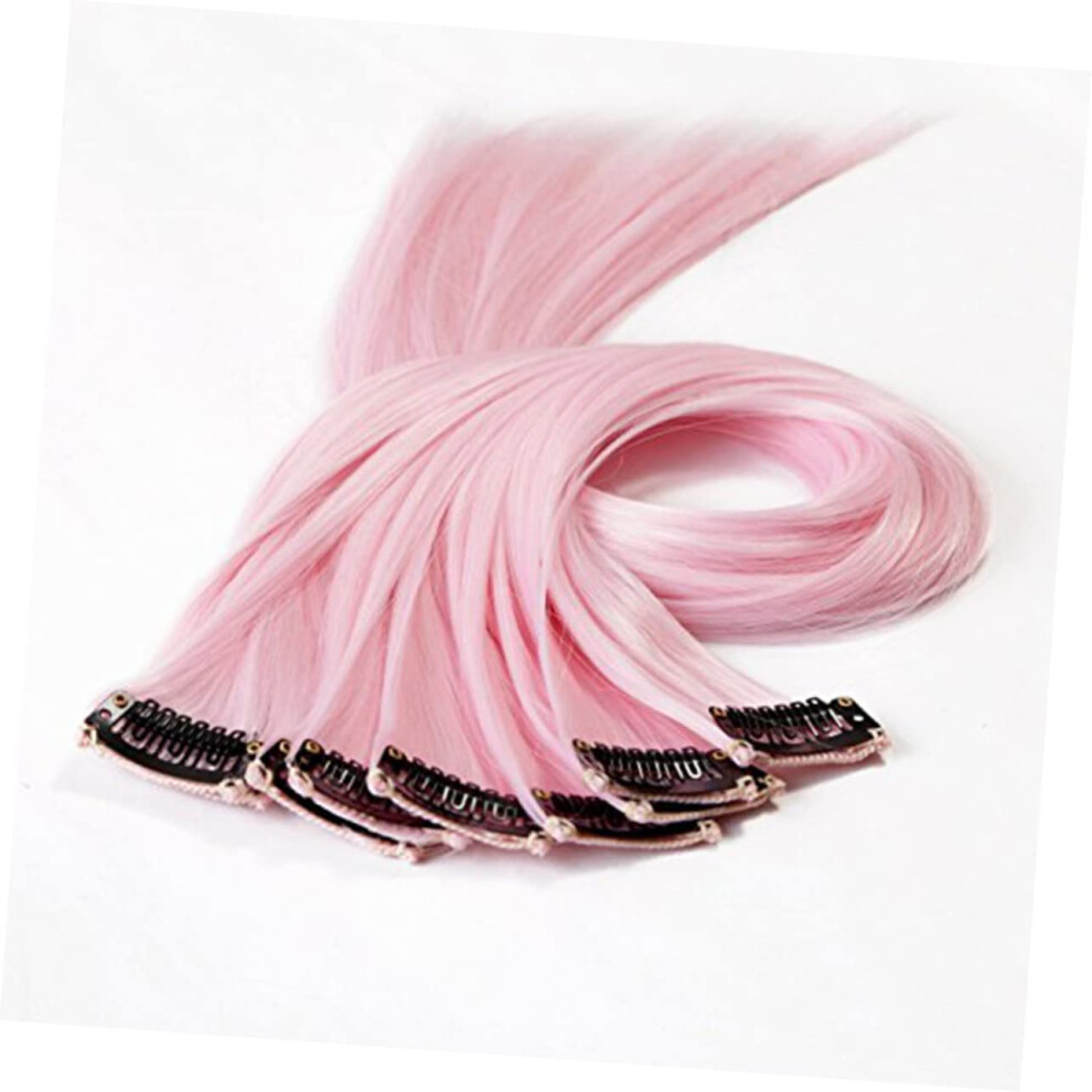 Unisex Pink Clip In Synthetic Hair Extensions Light Straight Highlights 10Pcs Lightweight For Women Party