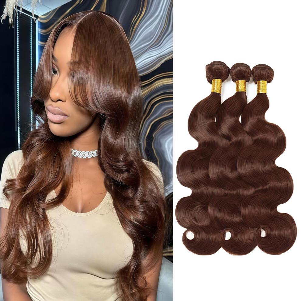 Unisex Brown Brazilian Virgin Body Wave Hair Extensions 22 24 26 Inch Dark Human Hair Weave 3 Bundles