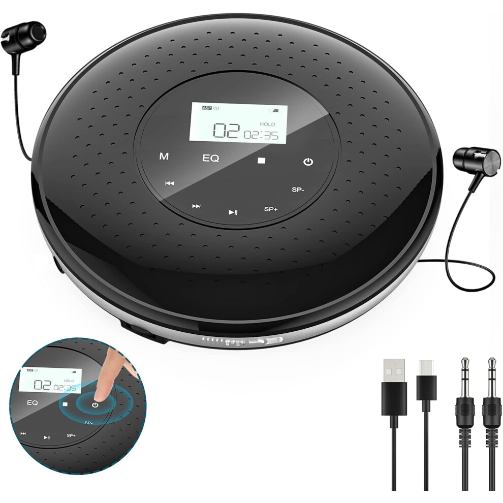 Portable Cd Player For Car With Touch Button Walkman Cd Player Rechargeable 1000Mah Cd Player With Headphones Small Cd 9180479541813