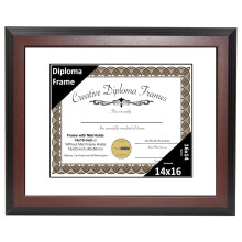 TiaGOC 14x16 Mahogany Finish Diploma Frame with White Matting Holds 14 by 16-inch Documents with Glass and installed Wall Hanger
