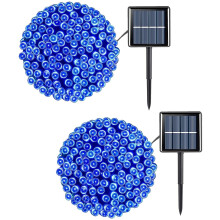 2PACK Solar Christmas Lights, 50LED Outdoor String Lights with 8 Modes, Blue for Garden, Yard, Party & Holiday Decor