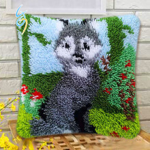 Latch Hook Kits Rug Animal, Compatible with Crochet Yarn Cushion, Pre-Printed Canvas 40X40cm, DIY Needlework Home Decor