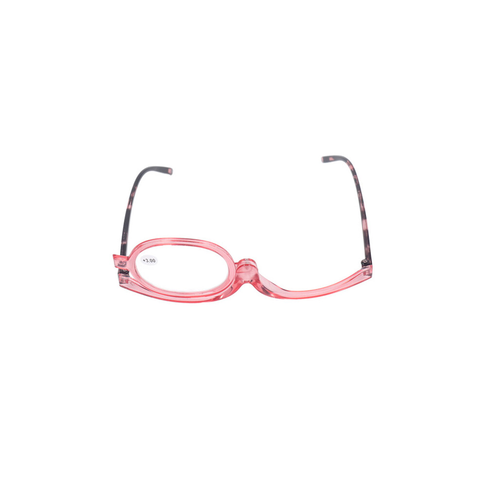 Pink Makeup Glasses Lightweight Foldable Rotating Single Lens Women Magnifying Cosmetic Glasses, +3.00