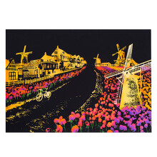 (red) Scratch paper 405 x 285 mm, art painting city night scene black coated red