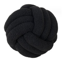 Hand Knitted Knotted Ball Lambswool Pillow Black 35CM