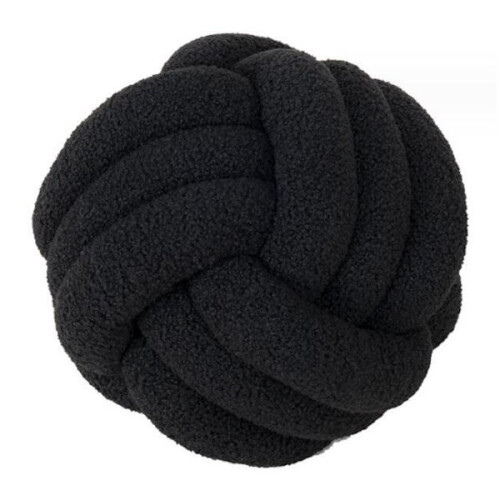Hand Knitted Knotted Ball Lambswool Pillow Black 35CM