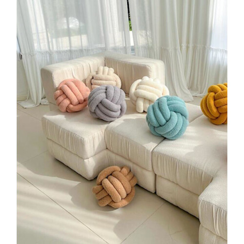 Hand Knitted Knotted Ball Lambswool Pillow Black 35CM 2