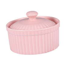 Ceramic Pudding Bowl with Lid, Heat Resistant Pink Custard Cup, Easy Clean Dessert Dish