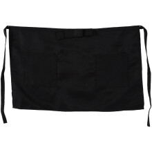 7Pcs Polyester Solid Color Half Aprons, Tie-Style Unisex Waist Apron with Pockets for Kitchen Diner Waitstaff (Black)
