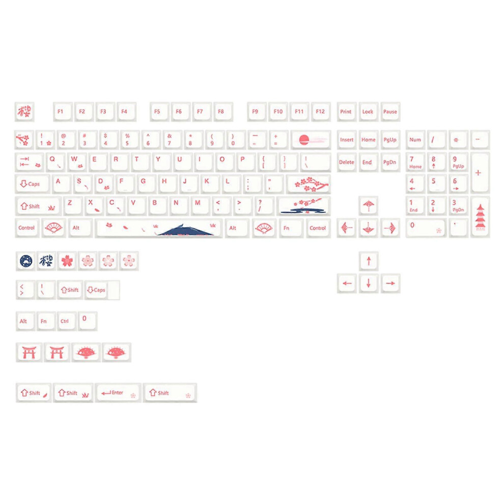 (As Show, English) 133 Keys Keycap Cherry White Keycap Xda Keycaps For 61/68/87/104/108 Japanese 5213747863479