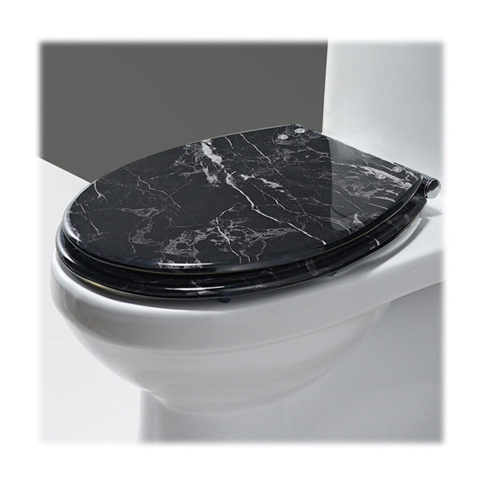 Soft Close Resin Toilet Seat Oval 42X36 Cm Black Quiet Close Adjustable Hinges Durable 9070919689031