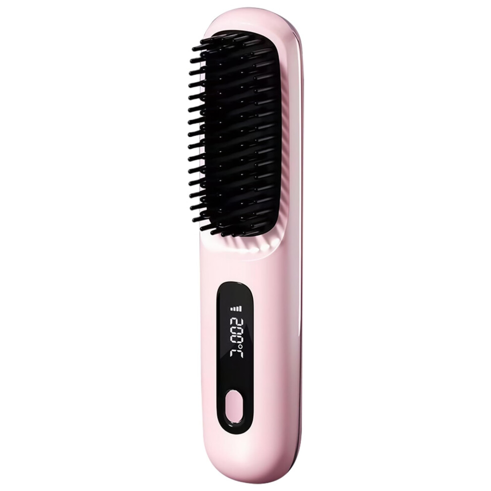 Hair Straightener Brush Ceramic Mini LCD Fast Heatup Adjustable Temp TypeC for Travel and Short Hair
