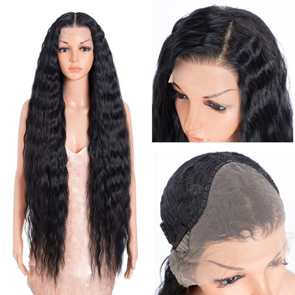Unisex 41' Bohemian Lace Front Wig Long Wavy Preplucked Hairline Heat Friendly Synthetic Fiber