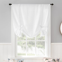 White Heathered Texture Tie Up Window Shade 40x63 with Rod Pocket, Light Filtering Privacy