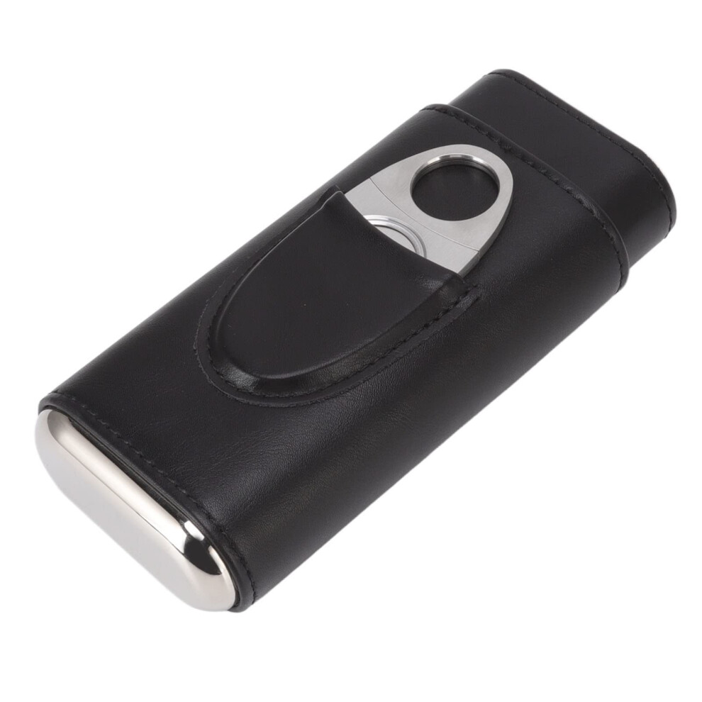 Black Leather Cigar Travel Case With Cutter, 3 Finger Holder, Large Capacity, Elegant Wearresistant