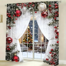 Christmas Curtains with Red Ball Pattern, Velvet Holiday Window Panels for Living Room, 39.4x86.6in Pack of 2