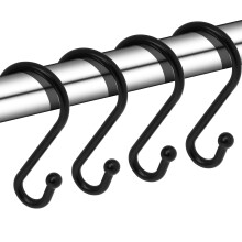 Rust Proof Shower Curtain Hooks Set of 12 Heavy Duty S Shaped Metal for Bathroom Kitchen Black